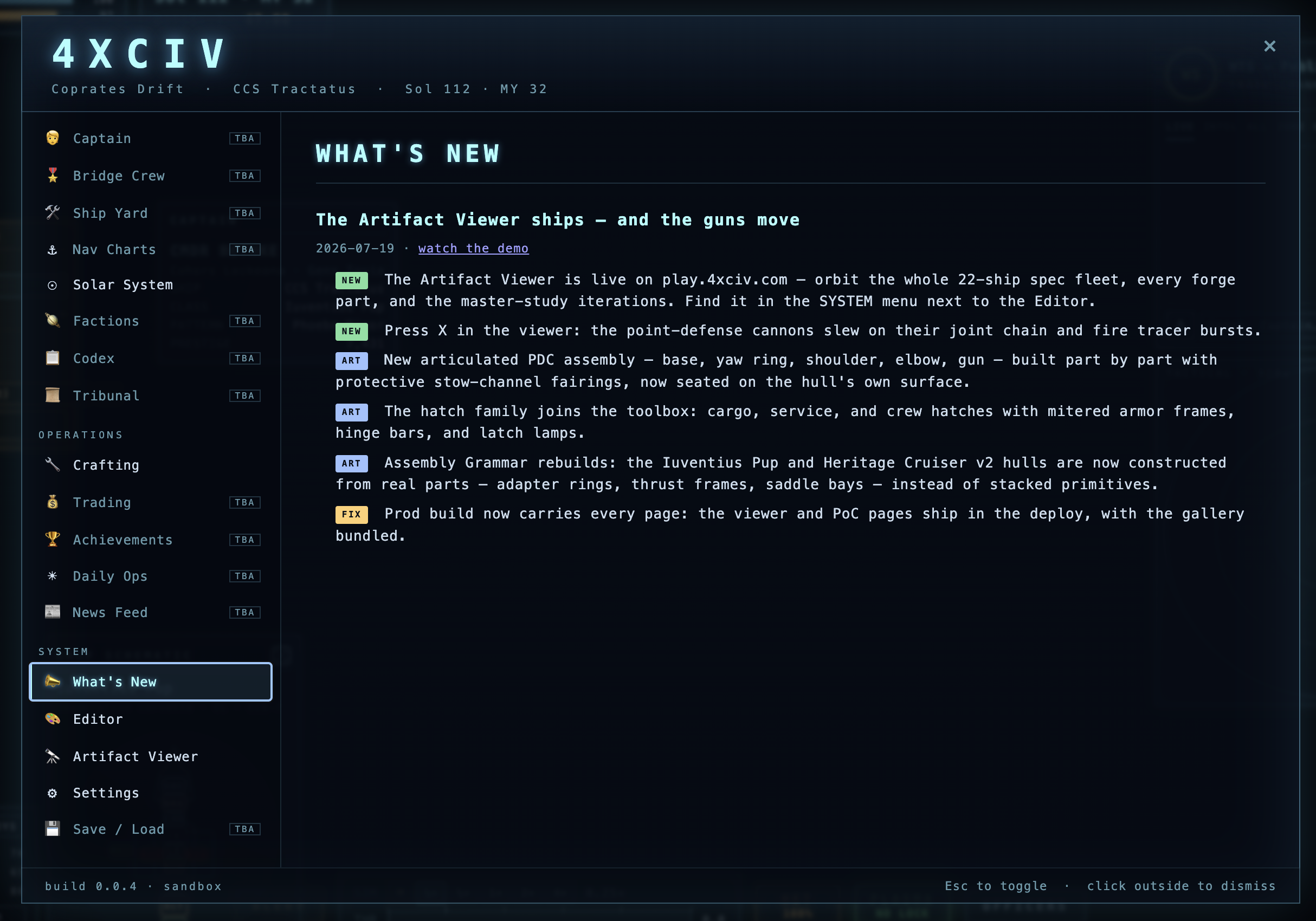 In-game What's New panel